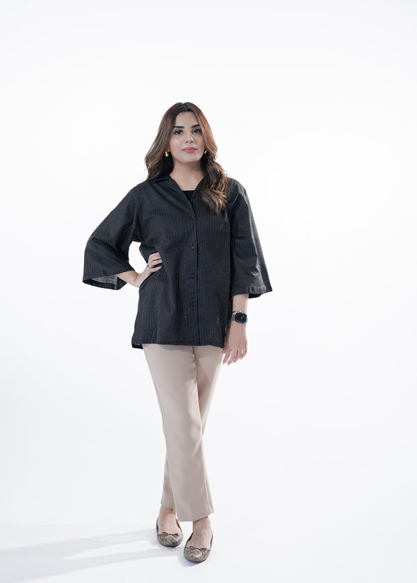 Black Pinstripe Cotton Shirt