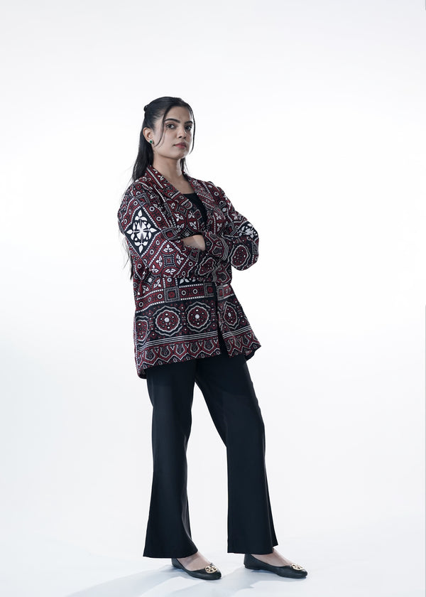 Maroon Ajrak Shirt Jacket