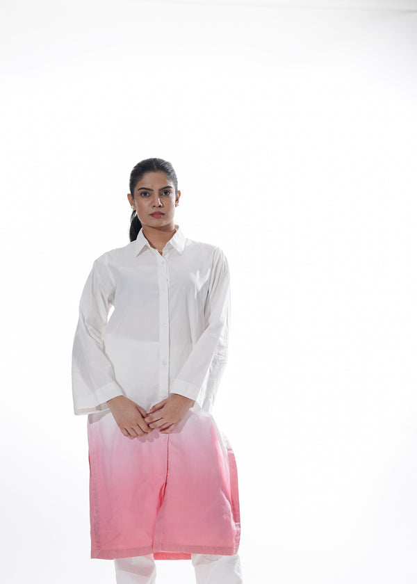 Classic Cream & Pink Long Cotton Shirt Set